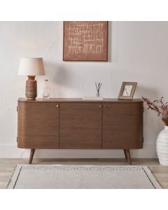 Elias Dark Ash Wood Retro 3 Door Sideboard