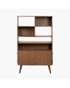 Elias Dark Ash Wood Retro 2 Door, 6 Niche Shelf Unit