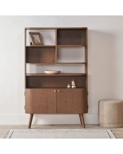 Elias Dark Ash Wood Retro 2 Door, 6 Niche Shelf Unit