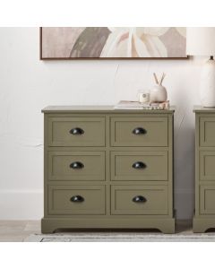 Croft Olive Pine Wood 6 Drawer Unit