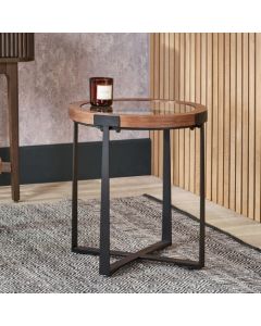 Vermont Clear Glass and Light Walnut Wood Veneer Side Table