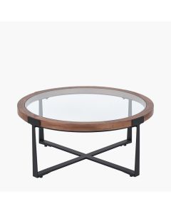 Vermont Clear Glass and Light Walnut Wood Veneer Coffee Table