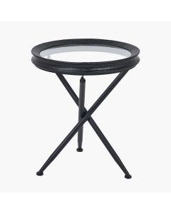 Elwood Clear Glass and Black Fir Wood Effect Side Table