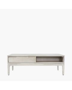 Gio White Sand Acacia Wood 2 Drawer Coffee Table