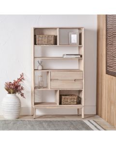 Gio White Sand Acacia Wood 2 Drawer, 7 Niche Shelf Unit