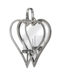 Small Antique Silver Mirrored Heart Candle Holder
