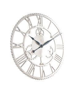 Shiny Nickel Cog Design Round Wall Clock Large