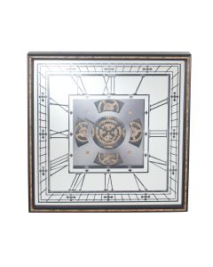 Antique Gold Wood & Mirror Square Working Cog Wall Clock