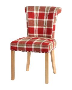 Castle Dining Chair (Prosen Red Check Fabric,  Natural Oak Leg)