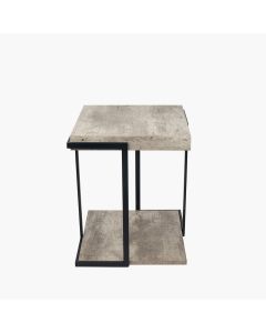 Jersey Concrete Effect MDF & Black Iron Side Table K/D