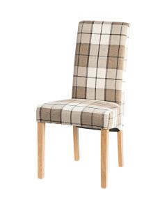 Vestry Dining Chair (Clova Brown Check Fabric, Natural Oak Leg)