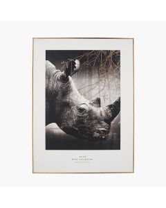 Mono Rhino Print with Gold Detail and Black Frame