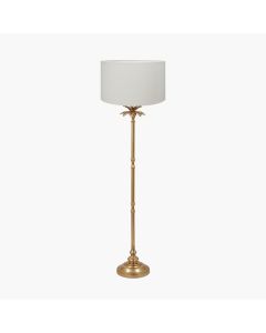 Trafalgar Gold Metal Palm Tree Floor Lamp Base with Henry 45cm White Handloom Cylinder Lampshade
