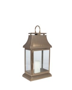 Antique Brass Steel & Glass Oblong Lantern Large