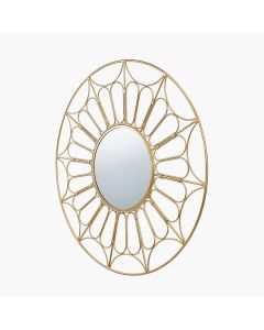 Gold Metal Cane Effect Frame Round Wall Mirror