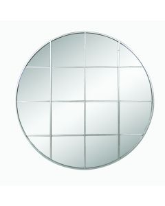Silver Metal 16 Pane Round Wall Mirror