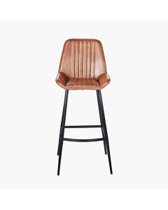 Angelo Vintage Brown Leather and Iron Retro Bar Stool
