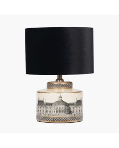 Wren Black and Cream Building Print Ceramic Table Lamp