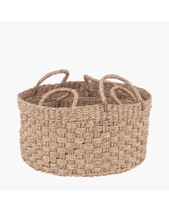 Set of 3 Woven Natural Seagrass Round Handled Baskets