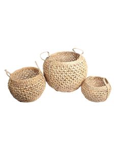 Woven Water Hyacinth Set of 3 Handled Round Baskets