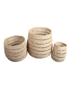 Woven Natural Seagrass Set of 3 Round Baskets