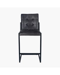 Arlo Steel Grey Leather and Iron Buttoned Bar Stool