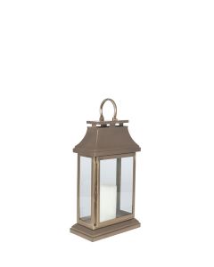 Antique Brass Steel & Glass Oblong Lantern Small