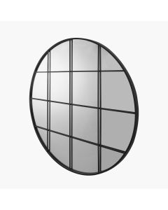 Graphite Metal 16 Pane Round Wall Mirror