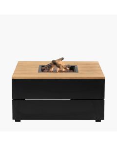 Cosipure 100 Square Fire Pit Black and Teak