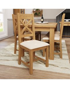 Essentials Cross Back Chair Fabric in Medium Oak finish