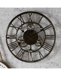 Shiny Nickel Cog Design Round Wall Clock Small