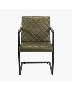 Vittorio Sage Green Leather and Iron Arm Chair