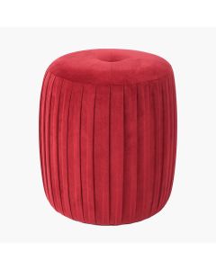Bibbiana Red Velvet Buttoned Cylinder Pouffe