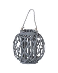 Small Grey Wicker Basket Lantern