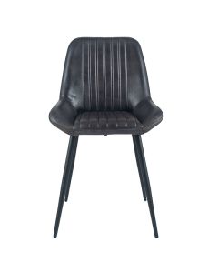 Steel Grey Leather & Iron Retro Dining Chair