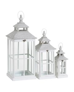 Set Of 3 White Window Style Lanterns With Open Top