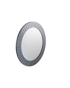 Smoked Grey Glass Art Deco Round Wall Mirror