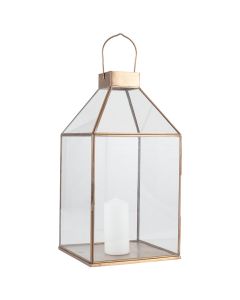 Shiny Brass Metal & Glass Square Lantern