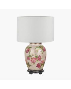 Hellebore Medium Glass Table Lamp Base with Lino 35cm White Self Lined Linen Cylinder Lampshade