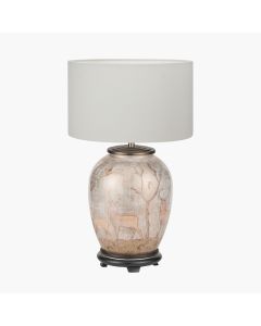 Deer Medium Glass Table Lamp Base with Henry 35cm White Handloom Cylinder Lampshade