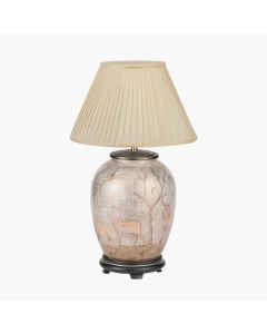 Deer Medium Glass Table Lamp Base with Bacall 35cm Almond Silk Knife Pleat Empire Lampshade