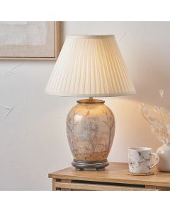 Deer Medium Glass Table Lamp Base with Bacall 35cm Almond Silk Knife Pleat Empire Lampshade