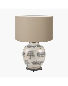 Guinea Fowl Large Glass Table Lamp Base with Henry 40cm Taupe Handloom Cylinder Lampshade