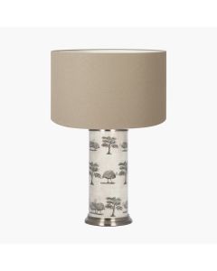 Guinea Foul Large Cylinder Glass Table Lamp Base with Henry 40cm Taupe Handloom Cylinder Lampshade