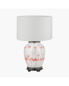 Flamingo Medium Glass Table Lamp Base with Lino 35cm White Self Lined Linen Cylinder Lampshade