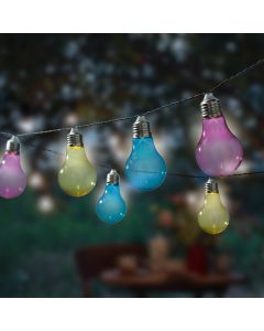 Solar Party Lights 10 Warm White LED, Multi Coloured Bulb
