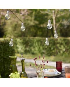 Solar Party Lights 10 Bulbs Warm White LED. Clear Bulb. Twinkle