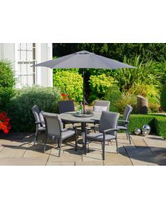 Turin 6 Seat Dining Set with Lazy Susan and 3.0m Parasol