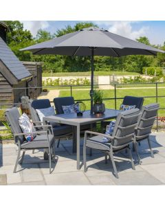 Milano 6 Seat Set with Highback Armchairs and 3.0m Parasol