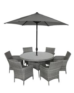 Monaco Stone 6 Seat Dining Set with Weave Lazy Susan and 3.0m Parasol